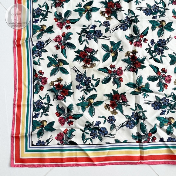 Rodier Scarf Shawl Silk Twill Graphic Floral Print 34in Vintage 80s - Picture 5 of 9